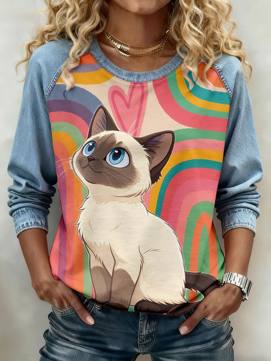 Camisolas de impressão Cat feminino