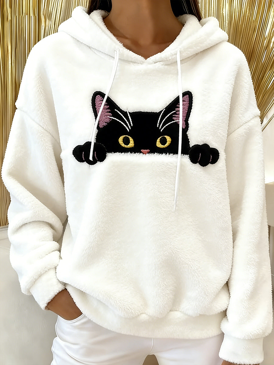 Hoodie bonito engraçado do gato flanela das mulheres