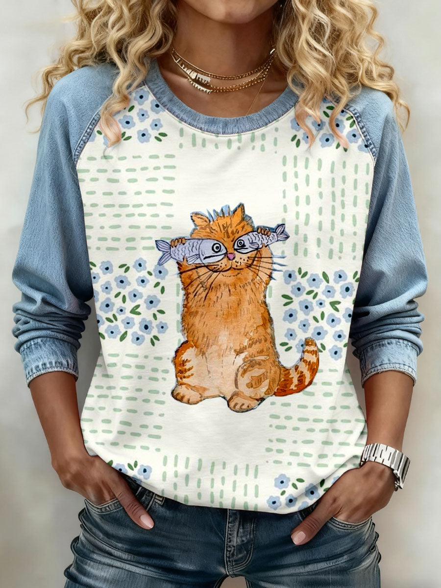 Camisolas de impressão Cat feminino