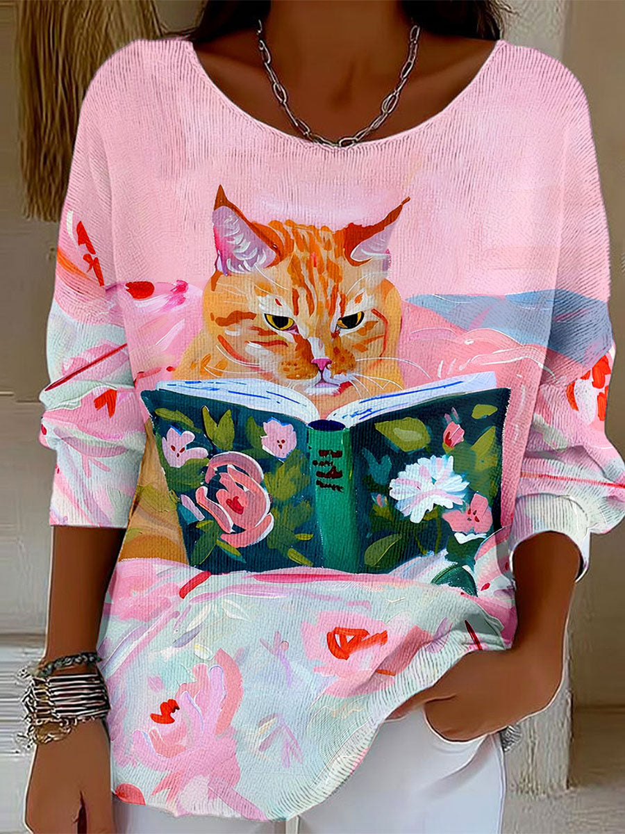 Camisetas femininas de gato estampado