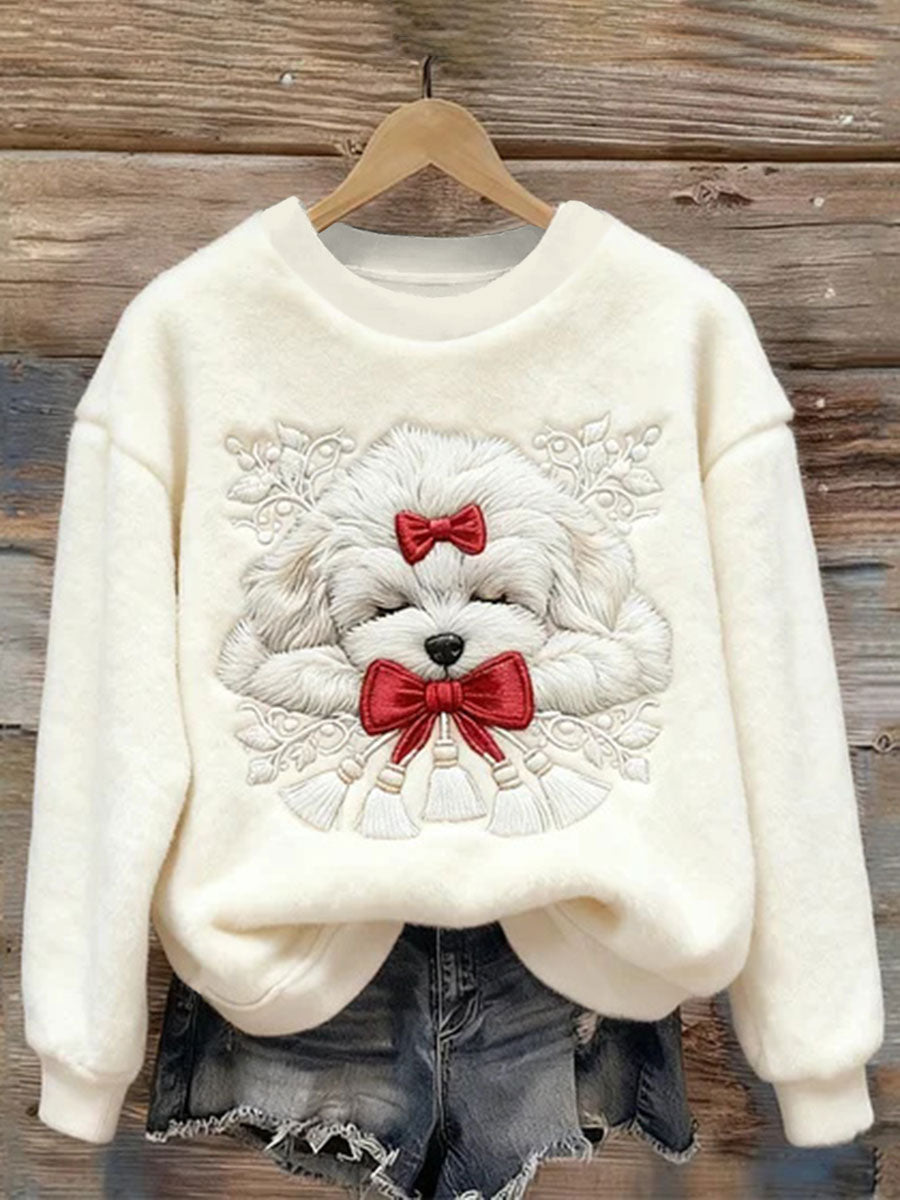 Cão do sono do Natal das mulheres bordou a camisola aconchegante do luxuoso