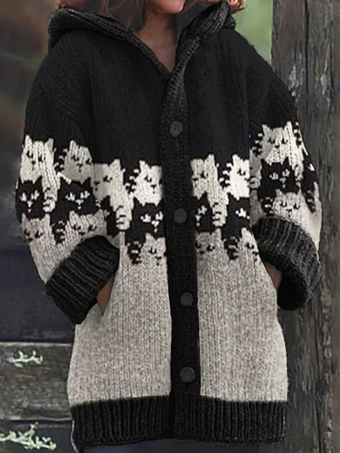 Animal gato das mulheres imprimir flanela casaco quente