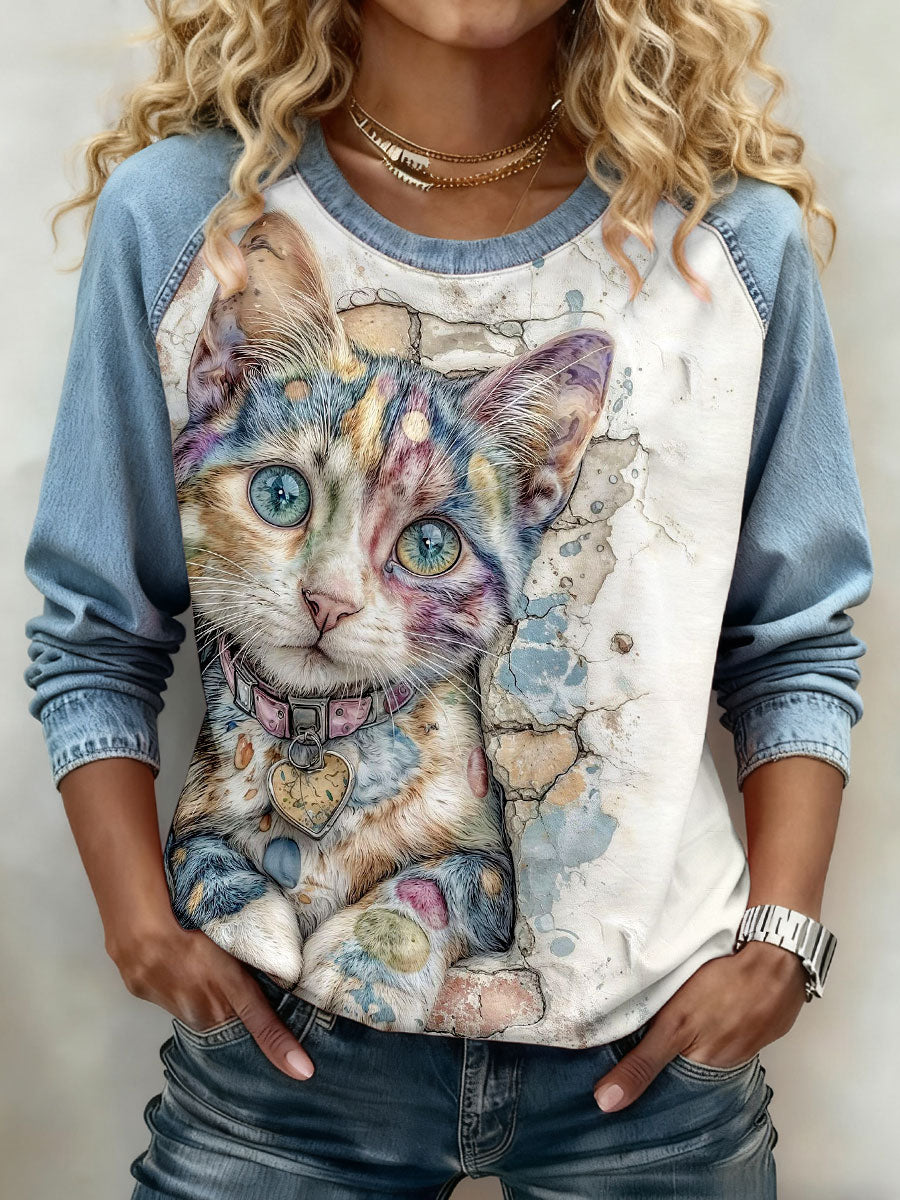 Camisolas de impressão Cat feminino