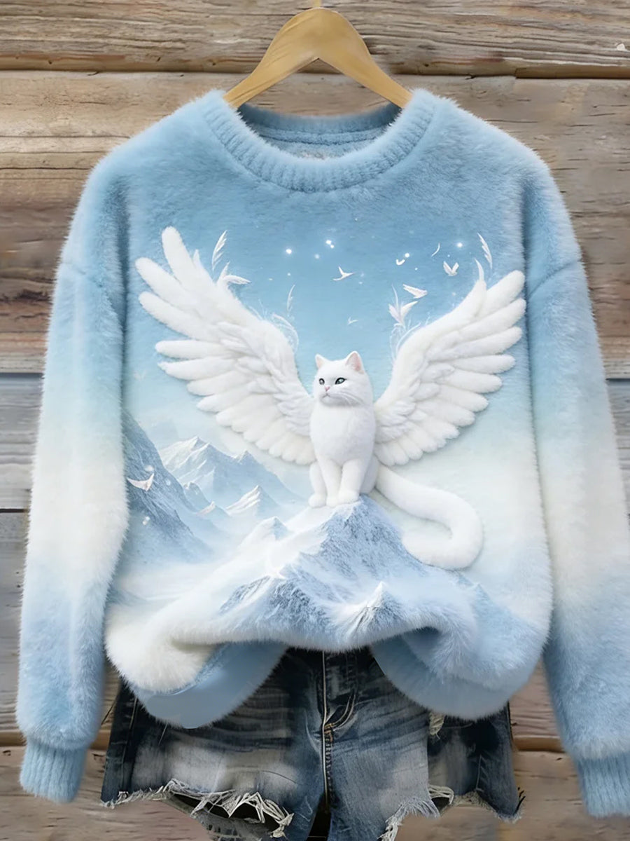 Arte animal retro impressão confortável top de flanela feminino
