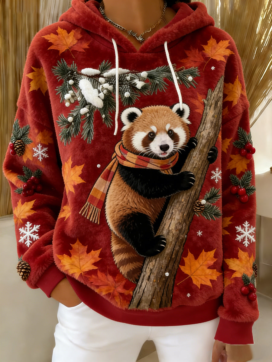 Arte Animal retro feminino imprime moletom com capuz de flanela confortável