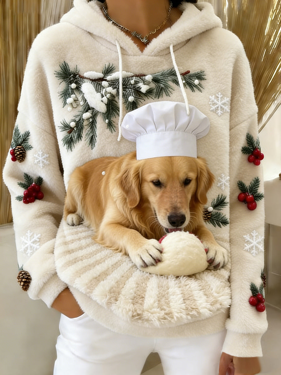 Arte Animal retro feminino imprime moletom com capuz de flanela confortável