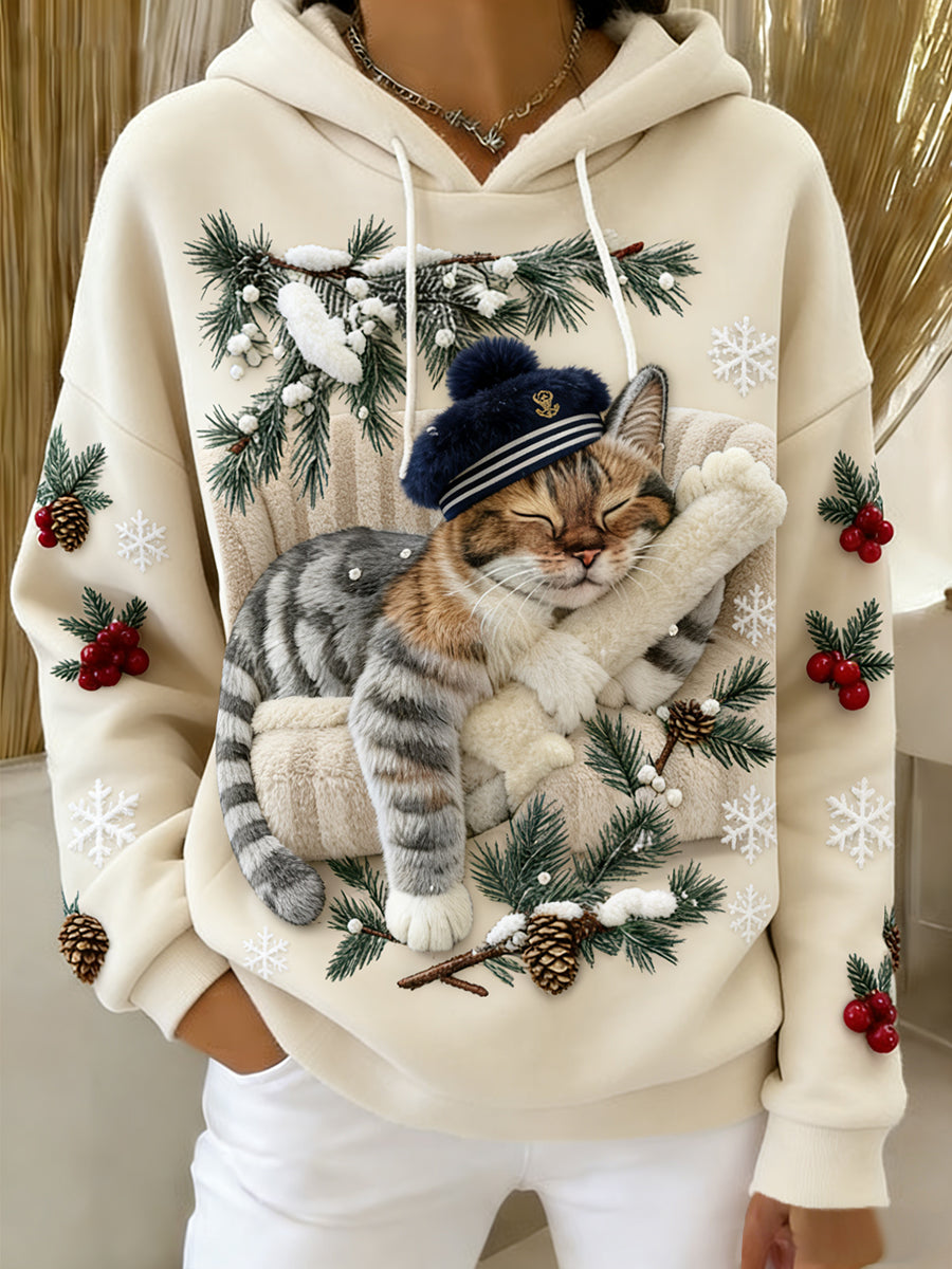 Arte Animal retro feminino imprime moletom com capuz de flanela confortável