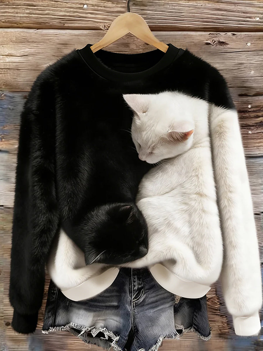 Arte animal retro impressão confortável top de flanela feminino