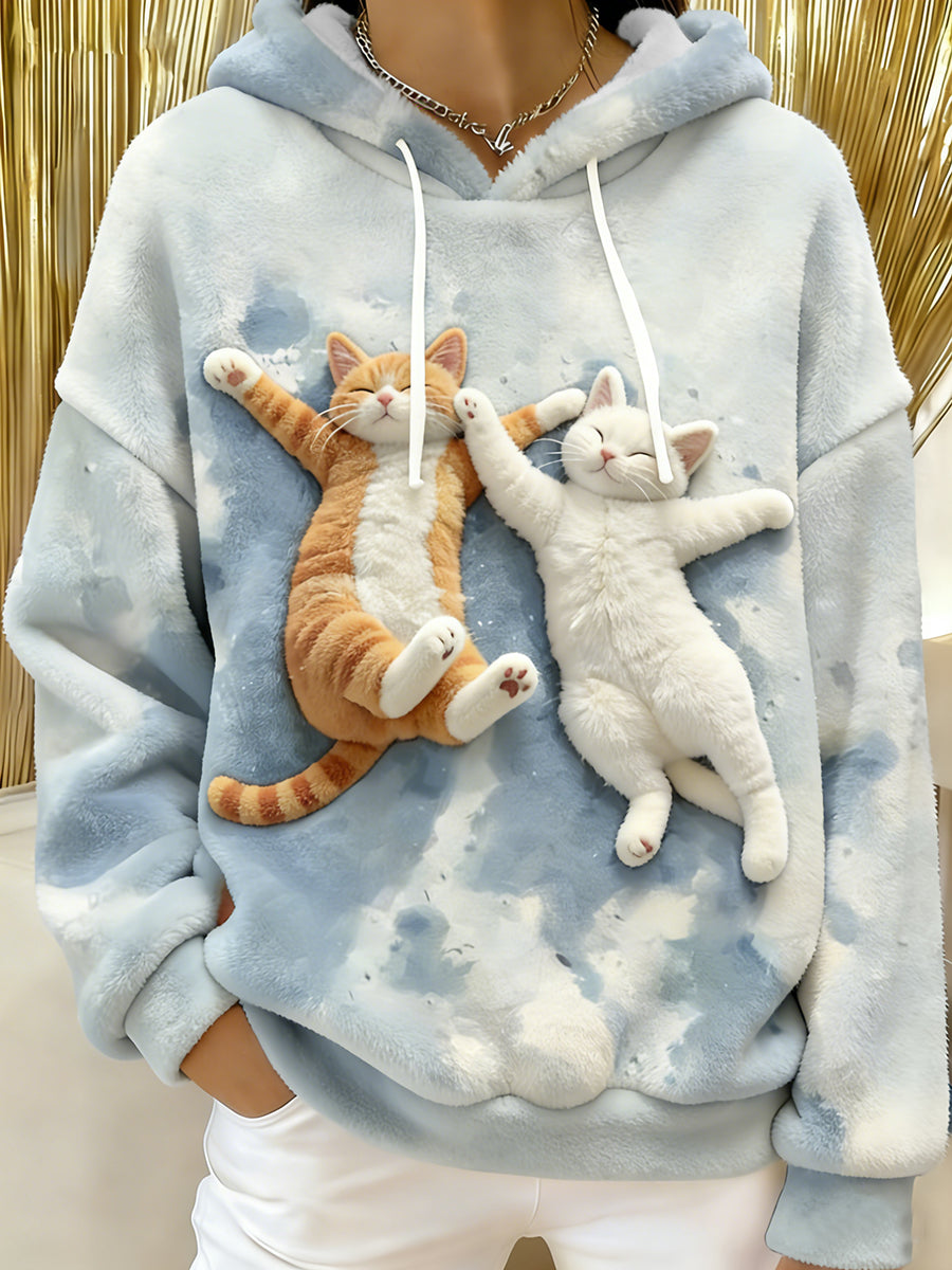 Gatos bonitos das mulheres Flanela Hoodie