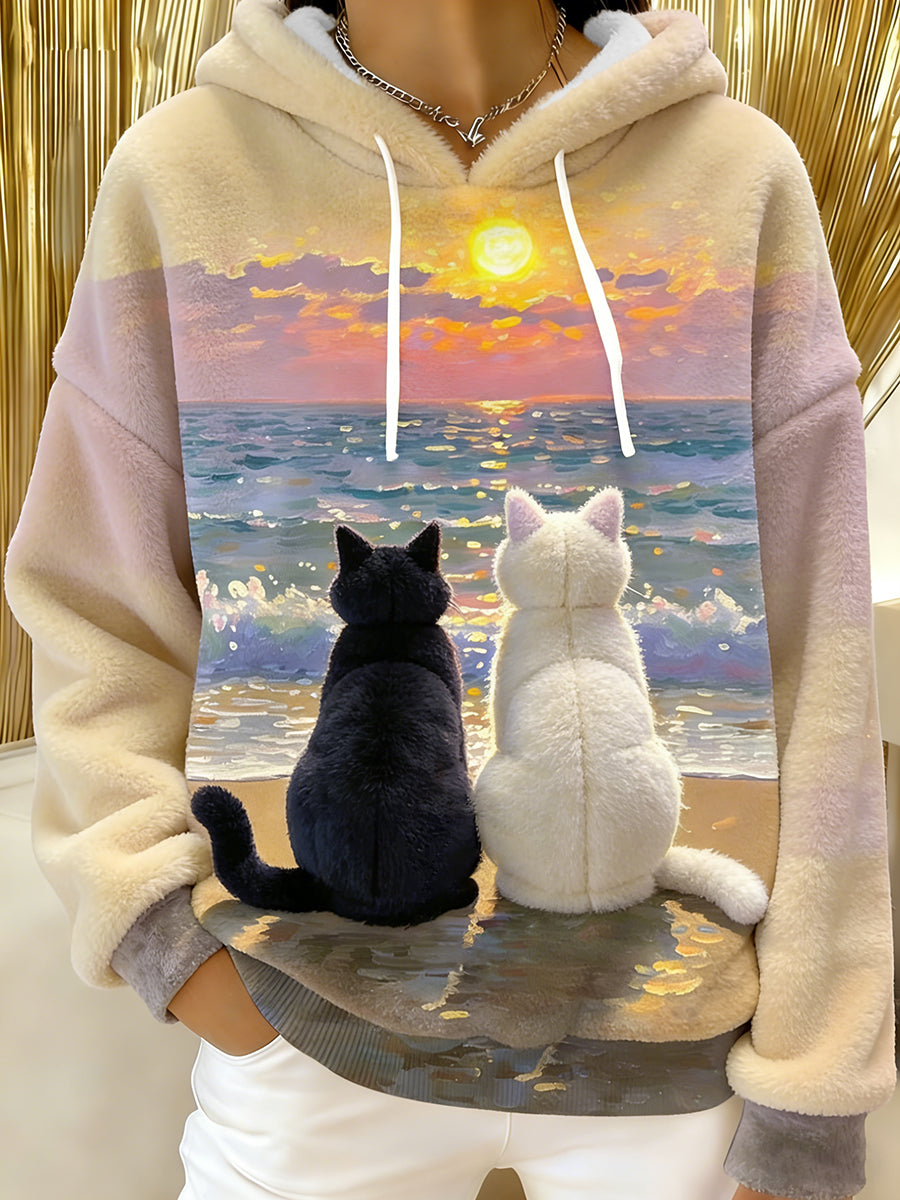 Gatos bonitos das mulheres Flanela Hoodie