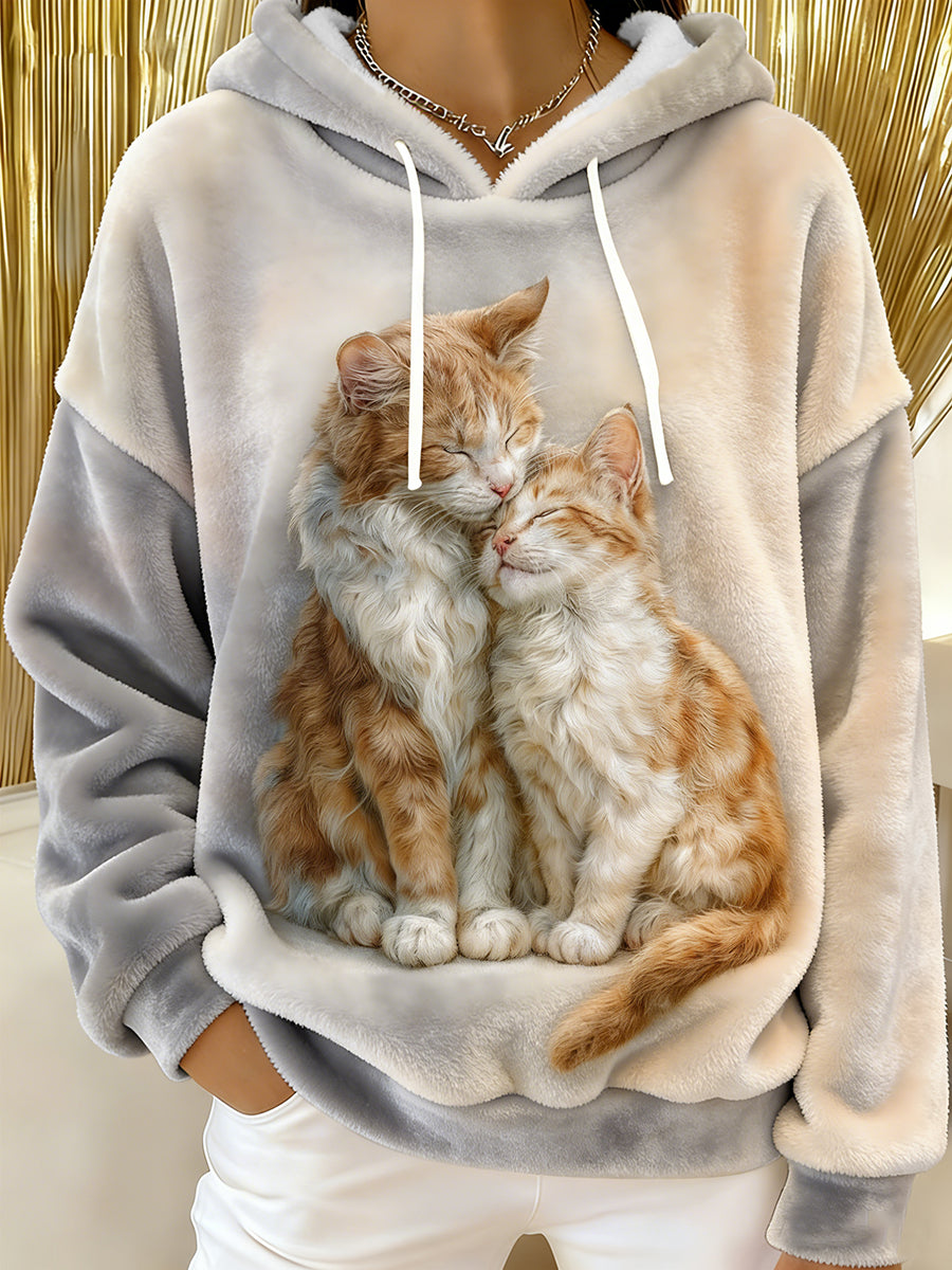 Gatos bonitos das mulheres Flanela Hoodie