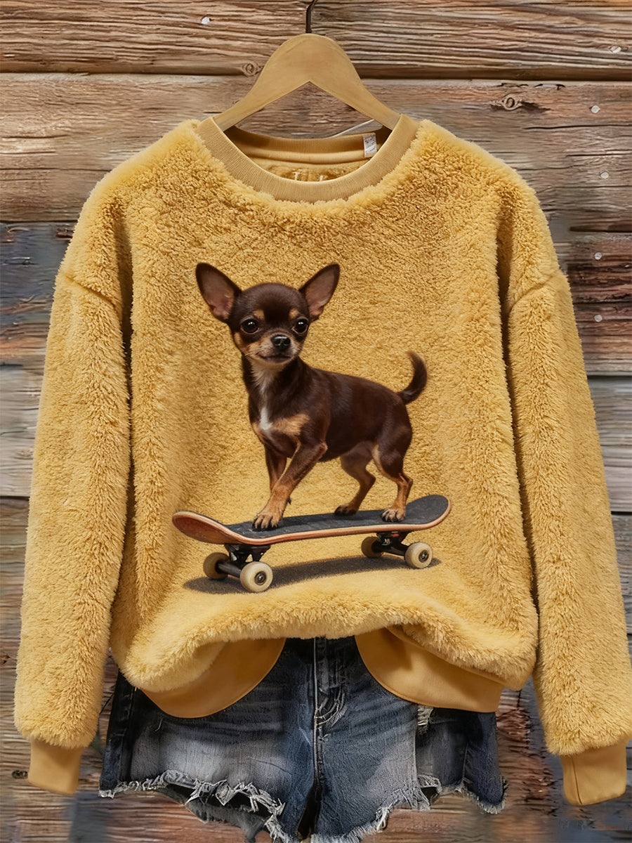 Arte animal retro impressão confortável top de flanela feminino