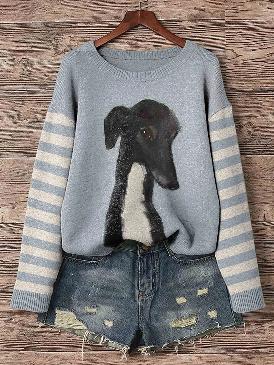 Camisola do pescoço do galgo do cão Art Print Crew feminino