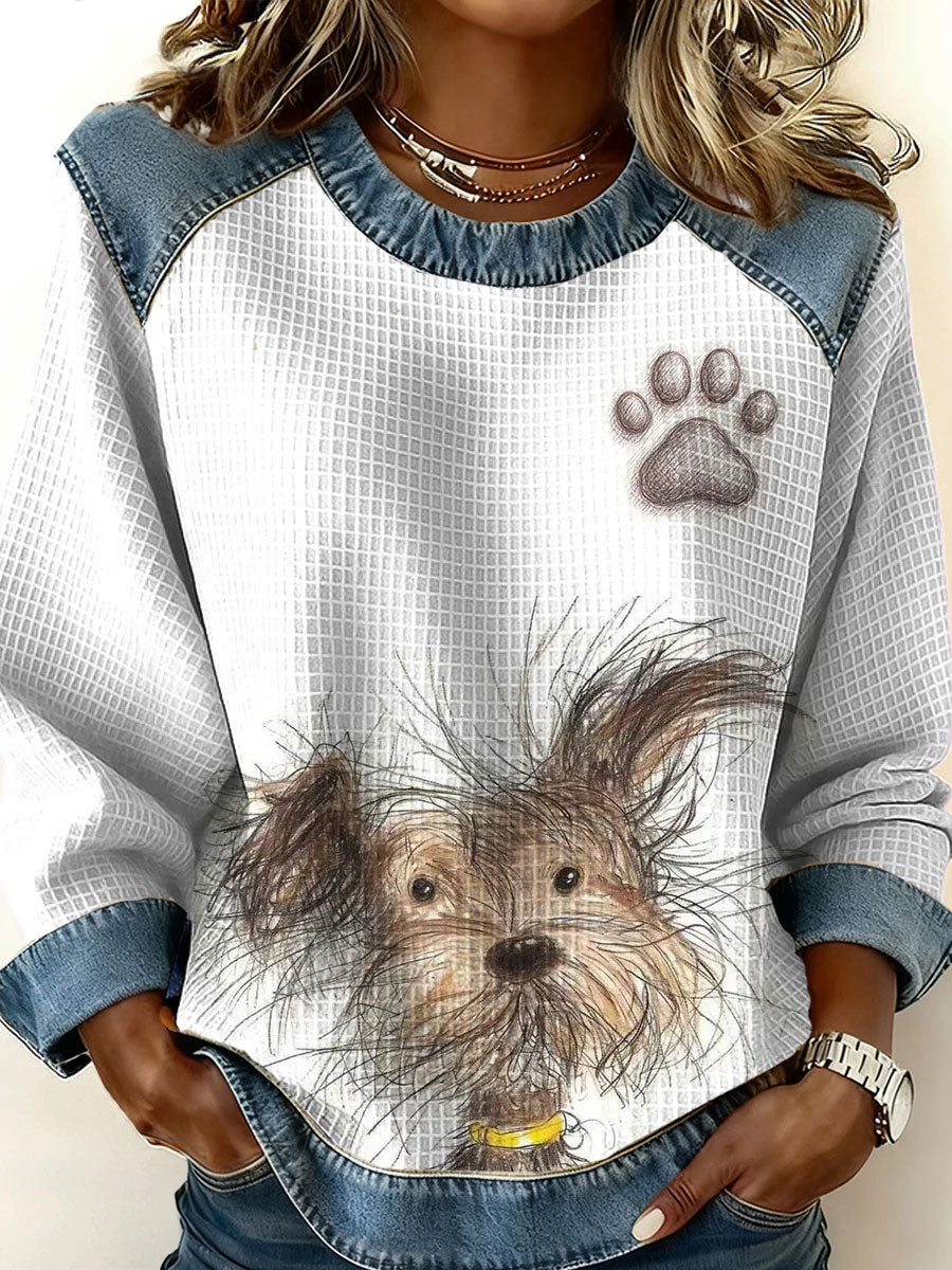 Cão das mulheres arte impressão Casual Top