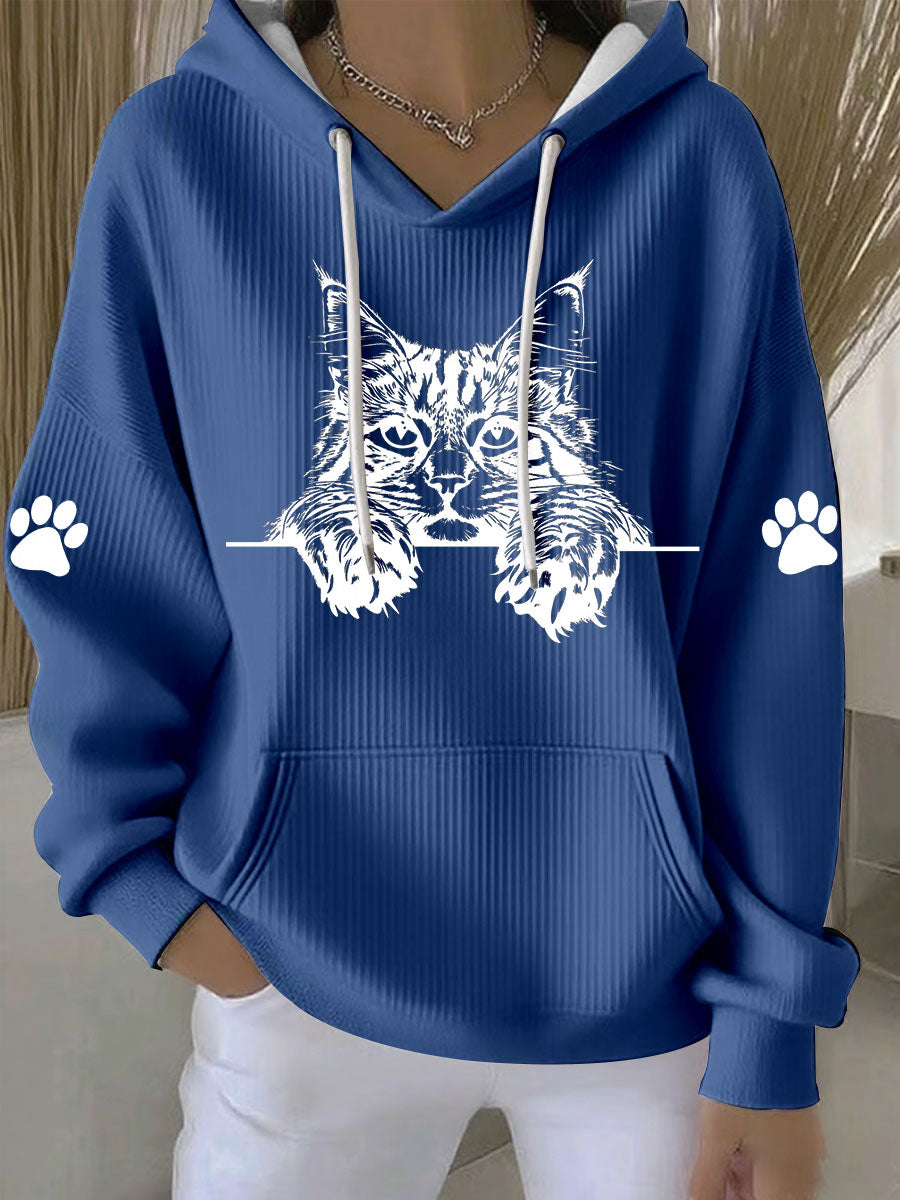 Capuz Casual de impressão artística de gato feminino