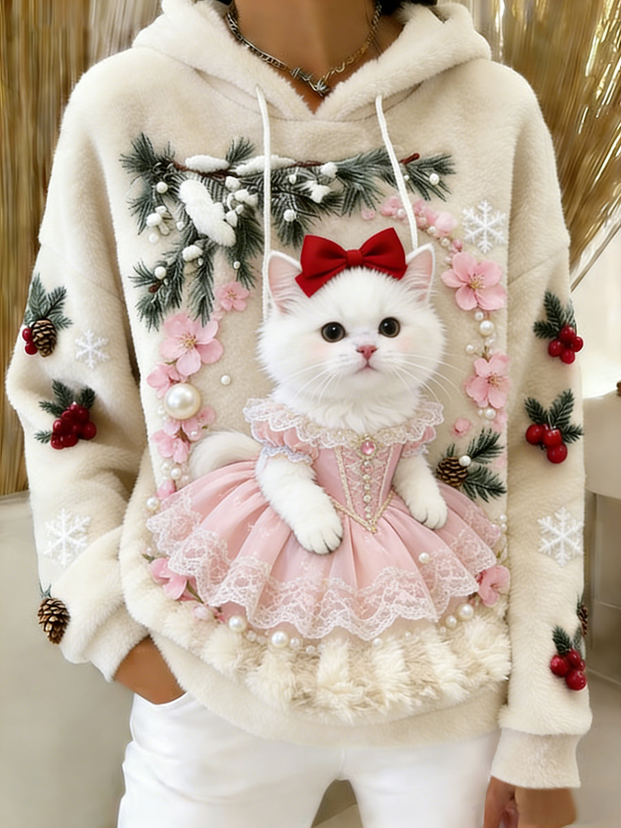 Arte Animal retro feminino imprime moletom com capuz de flanela confortável