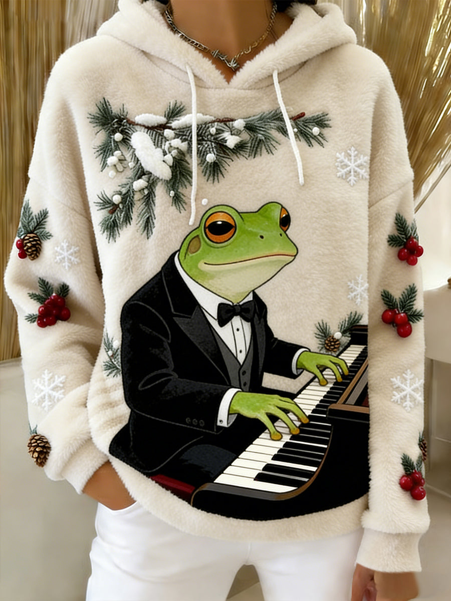 Arte Animal retro feminino imprime moletom com capuz de flanela confortável