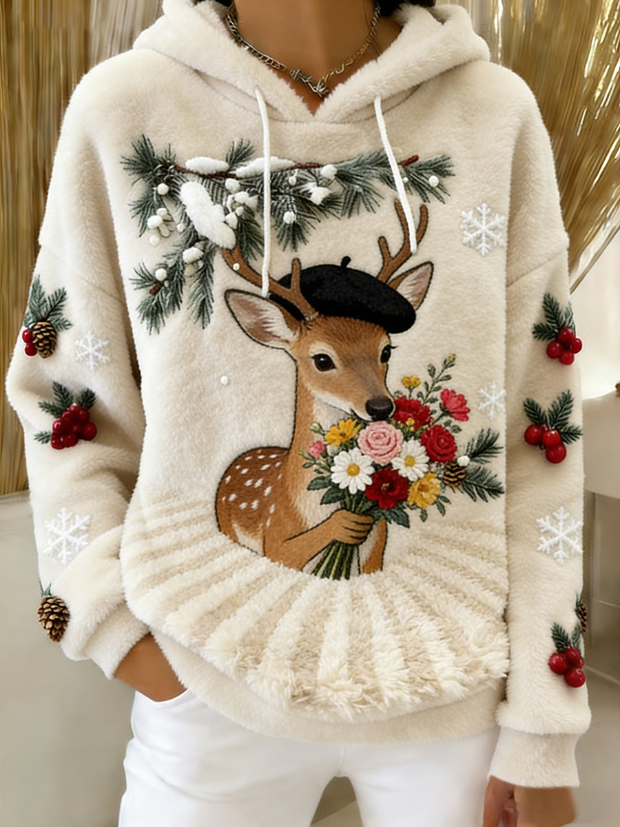 Arte Animal retro feminino imprime moletom com capuz de flanela confortável