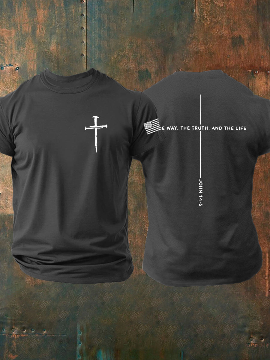 Men's Jesus O Caminho A Verdade A Vida João 14:6 Christian Cross T-shirt manga curta