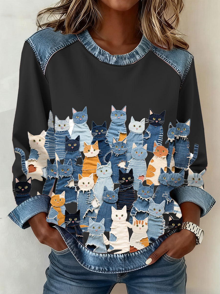 Camisola Denim Kitten das mulheres