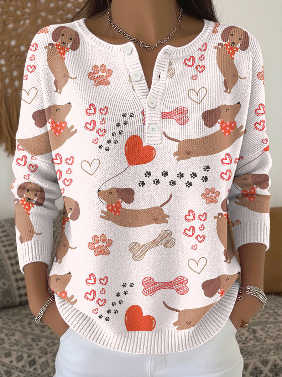 Dia dos Namorados das mulheres bonito Animal Print Knit Top