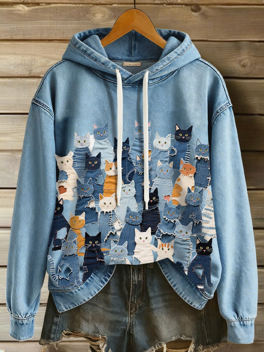 Hoodie de Denim Kitten feminino