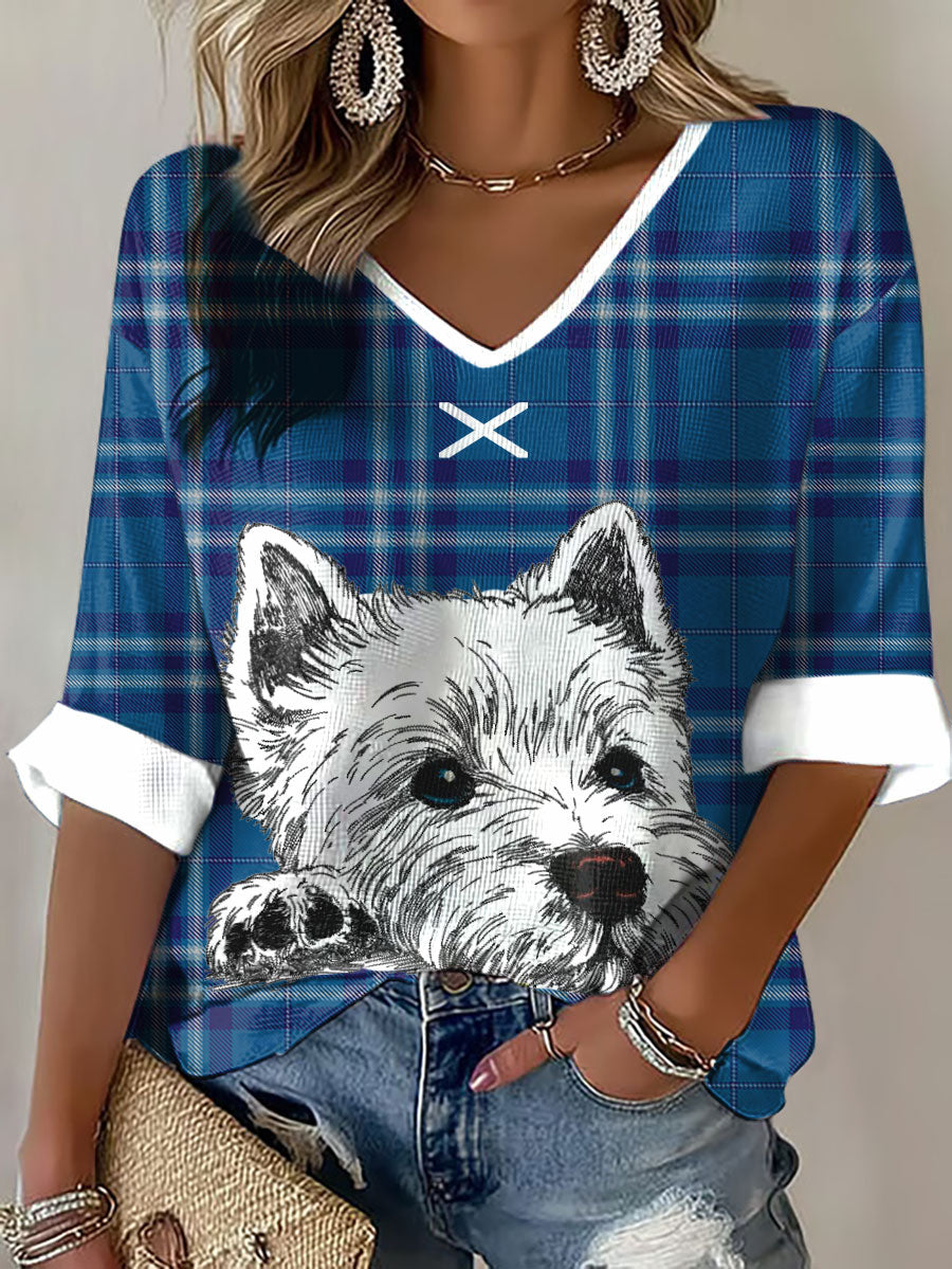 Escócia Scottie Dog Futebol Tartan Lover das mulheres impresso Waffle Tops