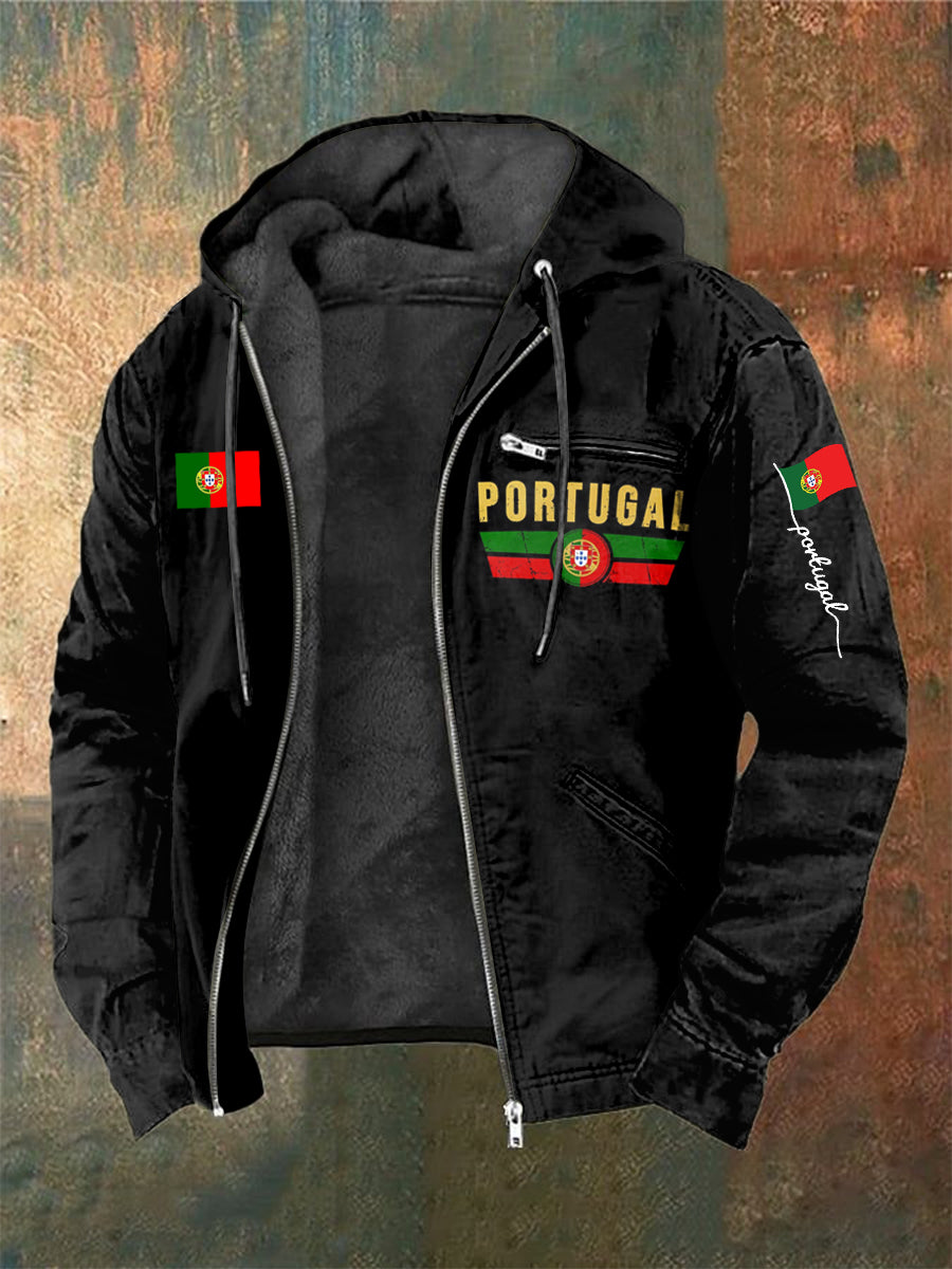 Portugal masculino impresso longo mangas casaco com capuz