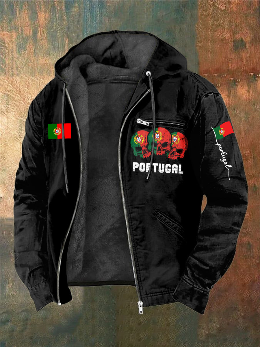 Portugal masculino impresso longo mangas casaco com capuz