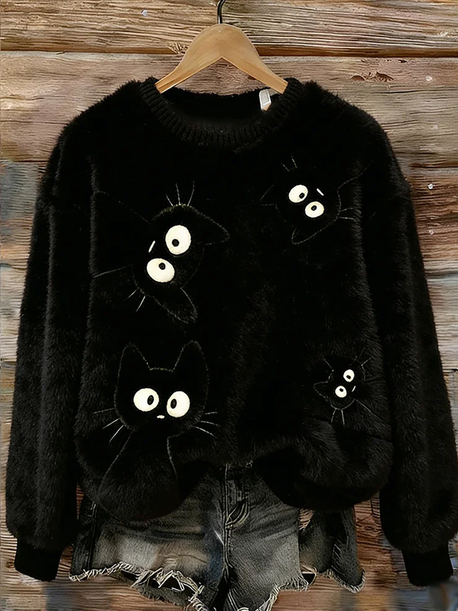 Arte animal retro impressão confortável top de flanela feminino