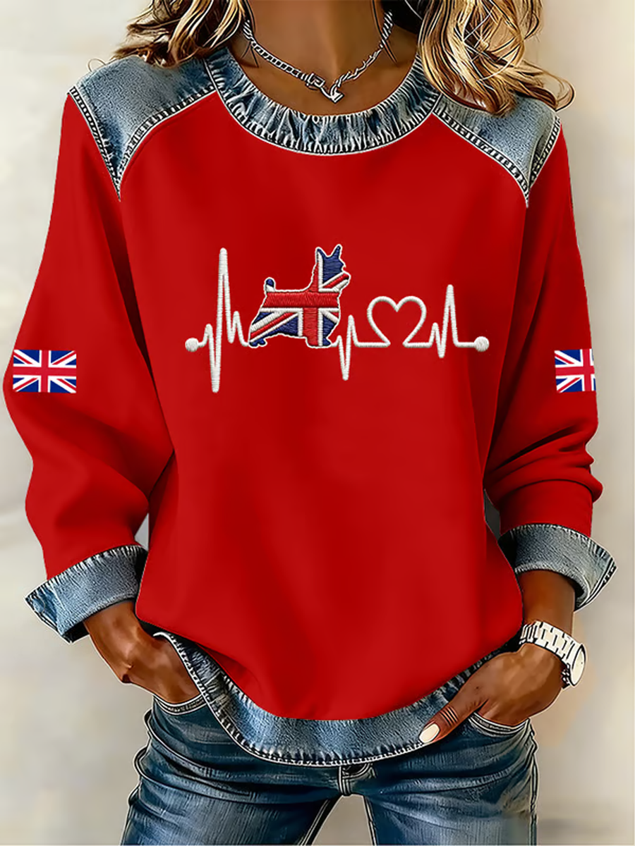 Reino Unido das mulheres West Highland White Terrier Denim Patchwork Top