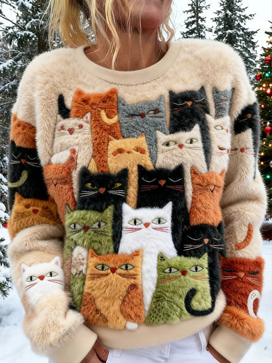 Mulheres empilhamento gatos Hoodie de flanela