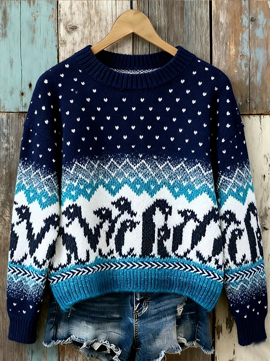 Camisola de pescoço feminino pinguim de inverno
