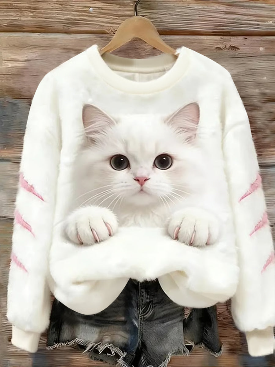 Arte animal bonito imprimir camisola de flanela casual feminino