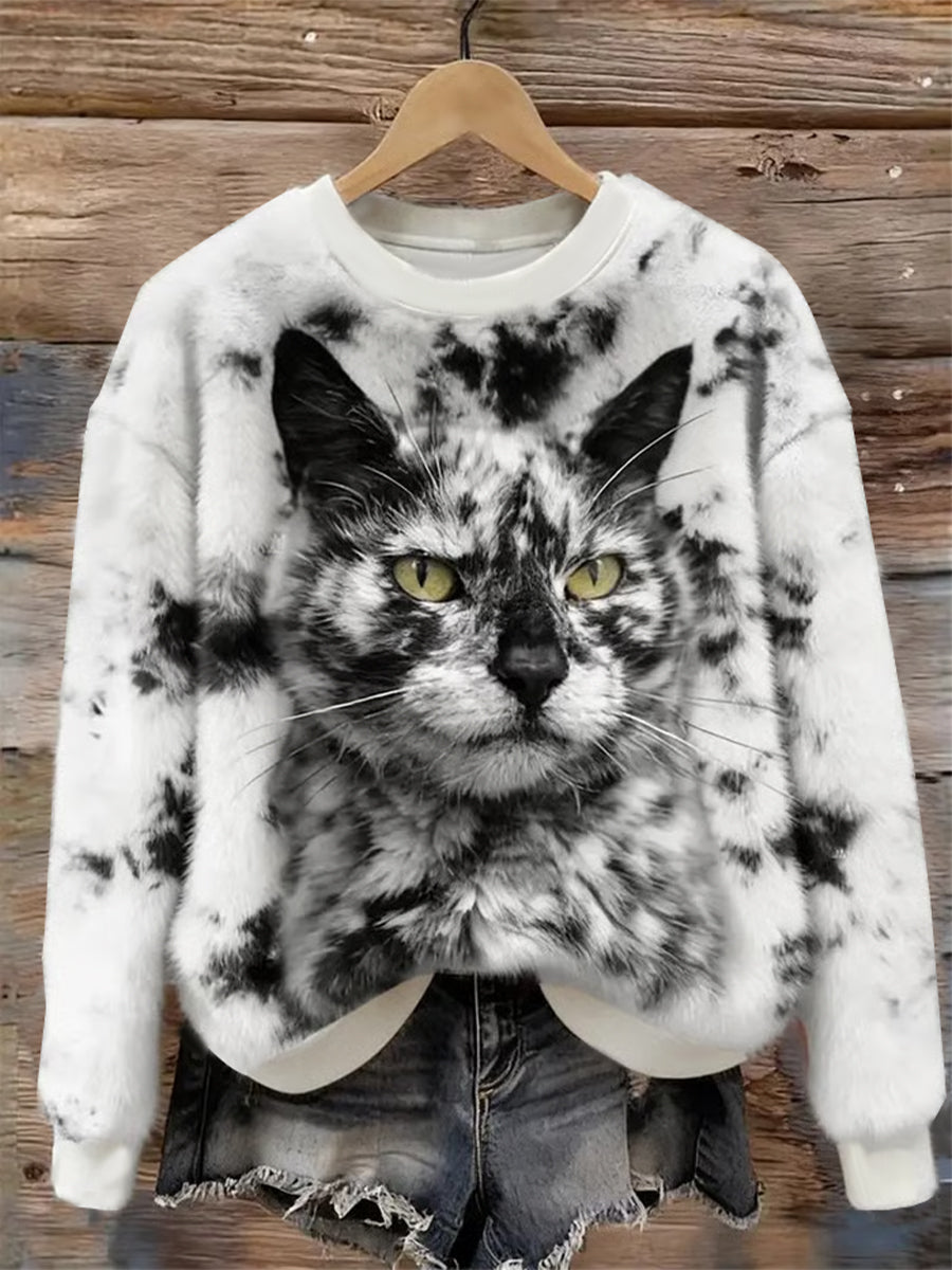 Arte animal bonito imprimir camisola de flanela casual feminino