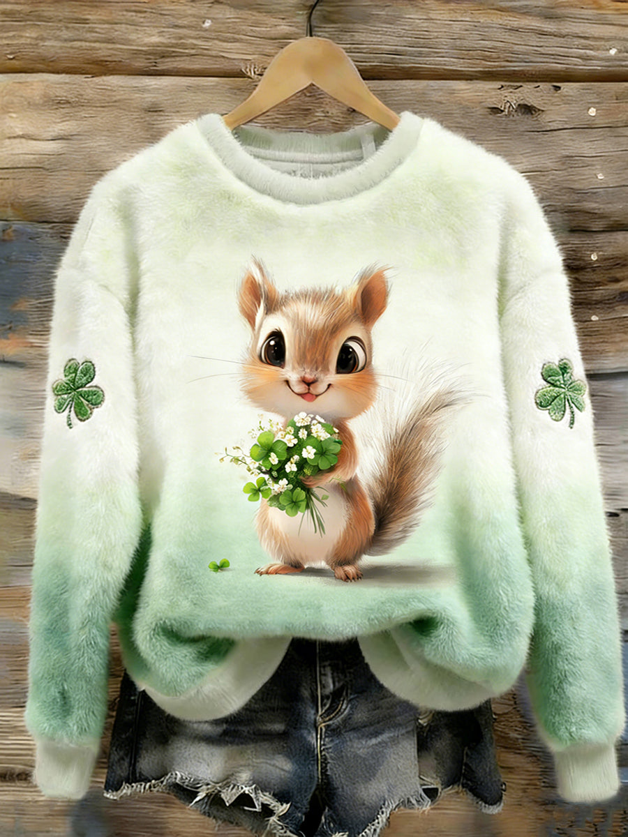 Women's St.patrick's Day Lucky Animals Flanela Hoodie