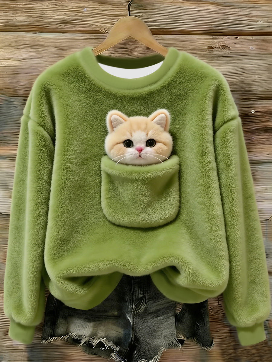 Arte animal bonito imprimir camisola de flanela casual feminino