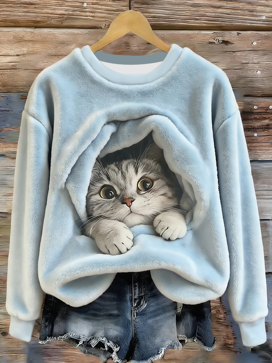 Arte animal bonito imprimir camisola de flanela casual feminino