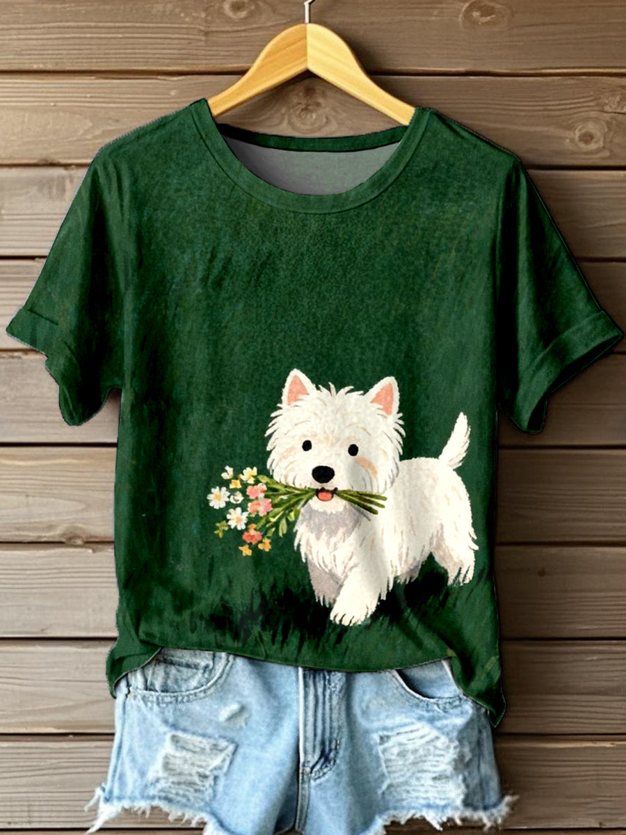 T-shirt impressão artística linda West Highland White Terrier das mulheres