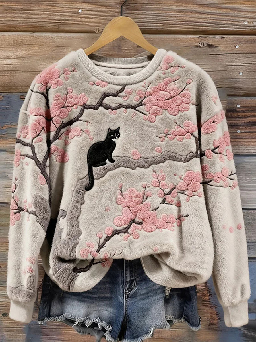 Camisola Casual de impressão gato feminino