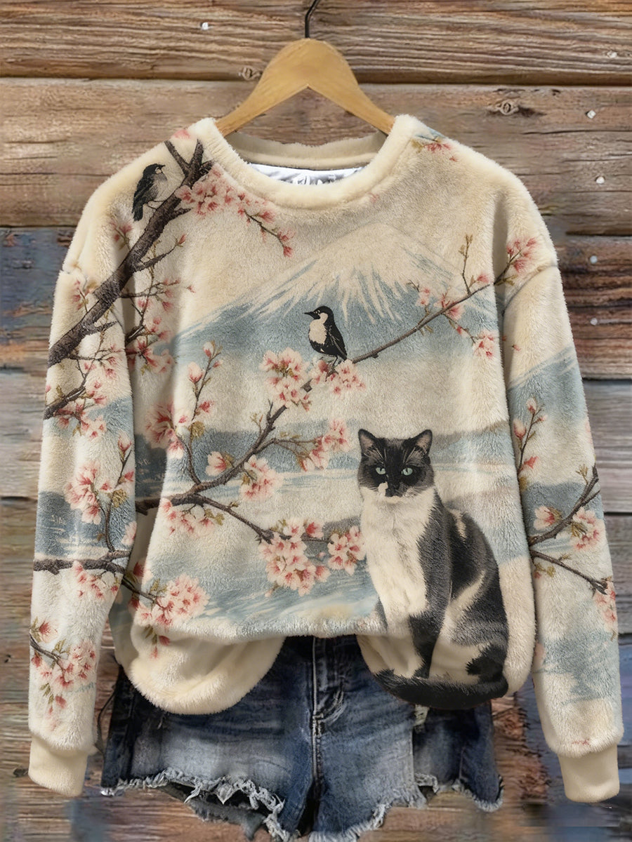 Camisola Casual de impressão gato feminino