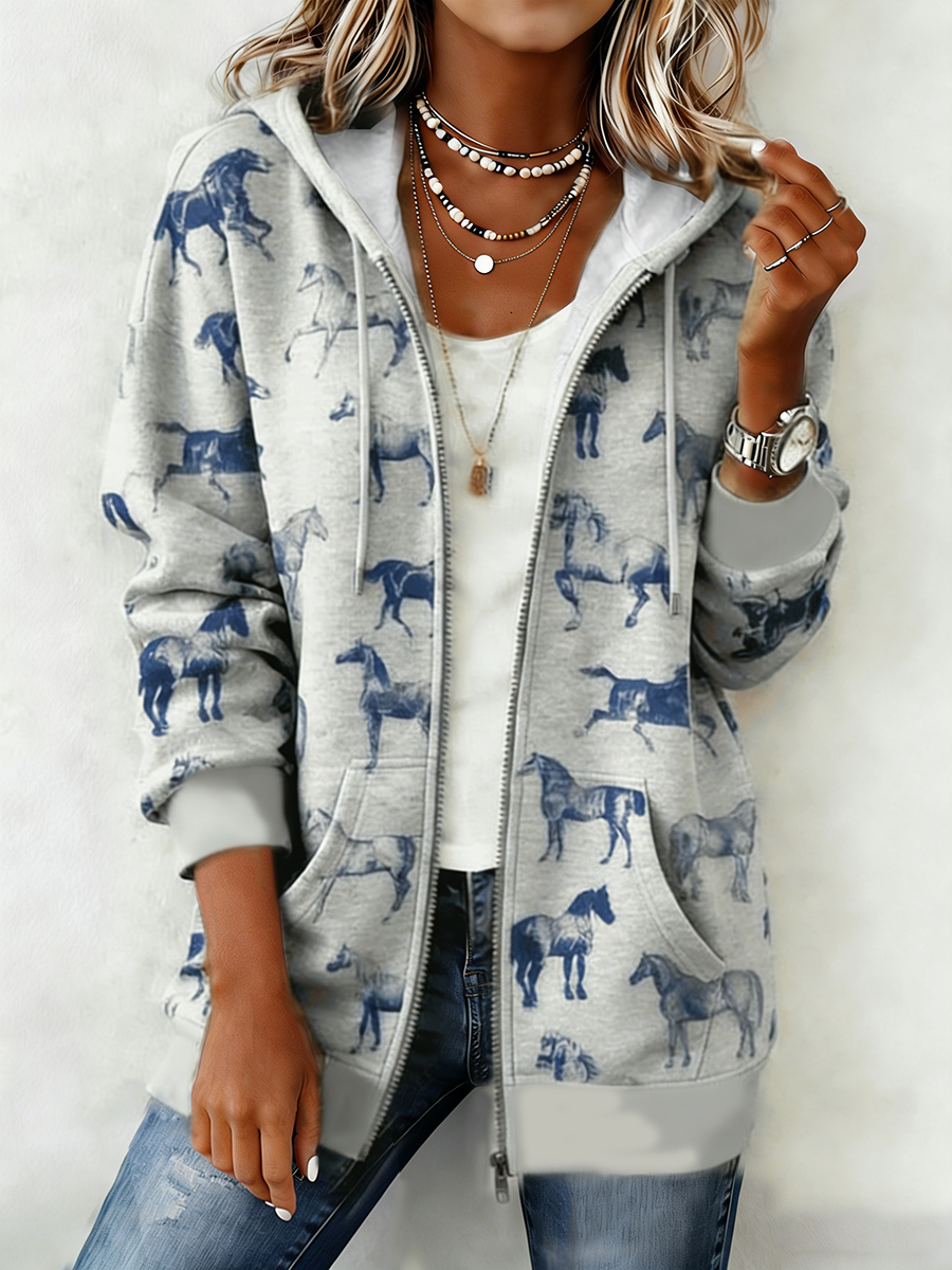 Padrão ocidental das mulheres Imprimir Zip-Up Hoodie