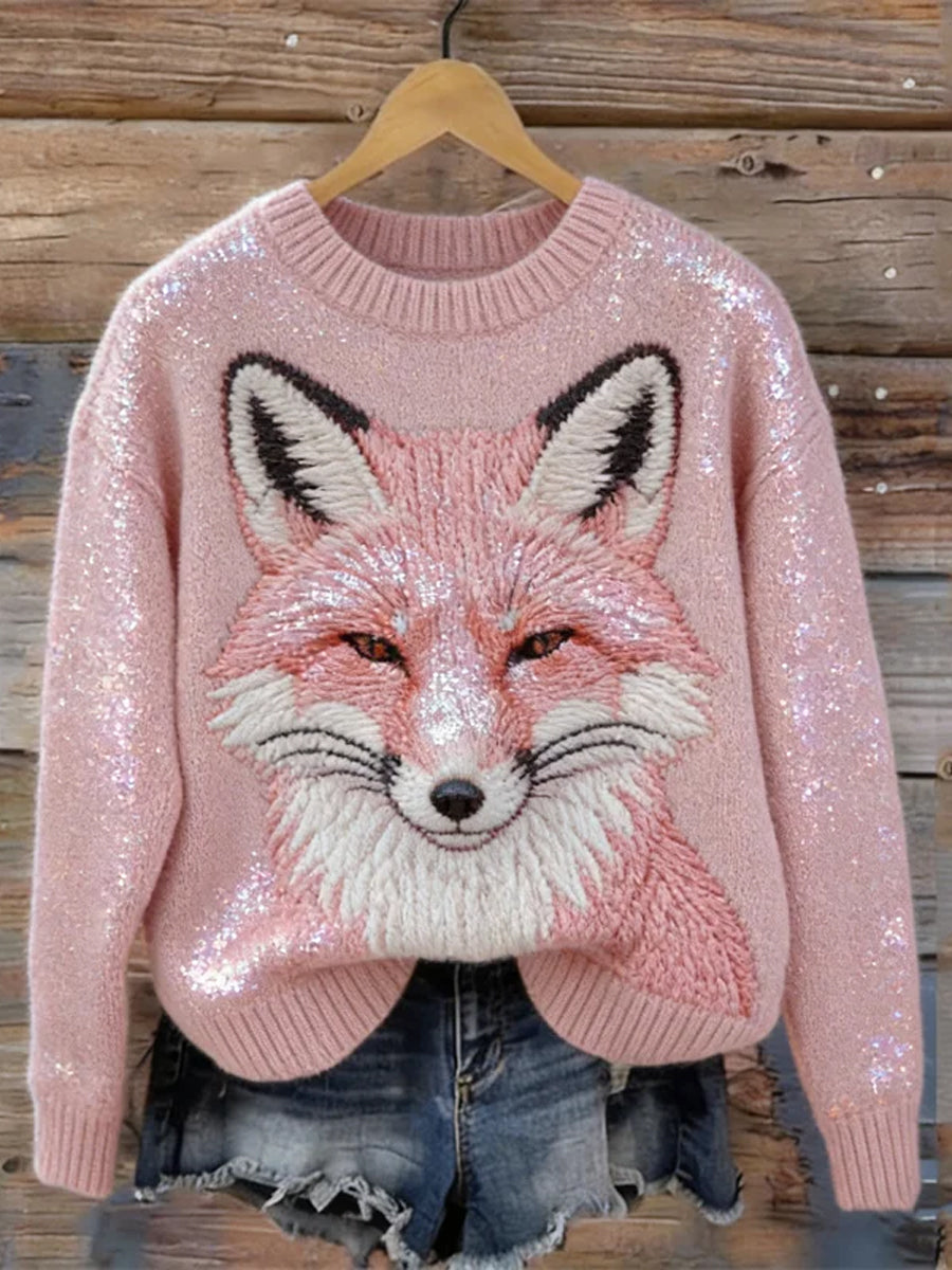 Camisola de pescoço bonito rosa raposa gola feminino