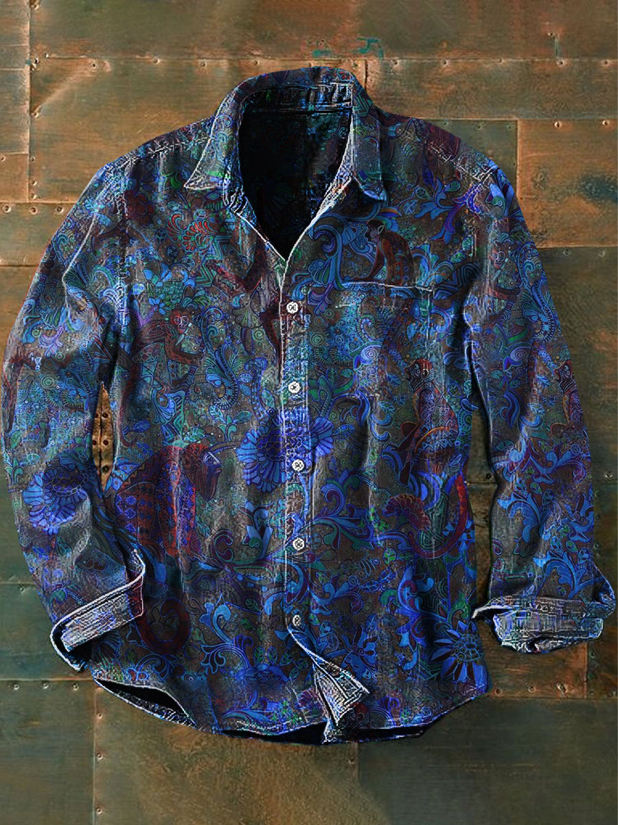 Flor rosa floral vintage masculino unisex impressão abstrata camisa de manga comprida casual