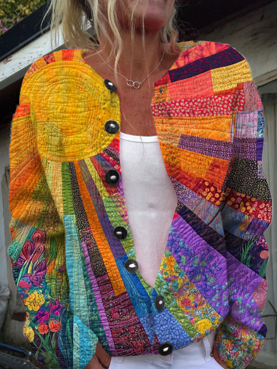 Arte sem emenda floral elegante do vintage imprimir botão chique grosso manga longa Cardigan Sweater