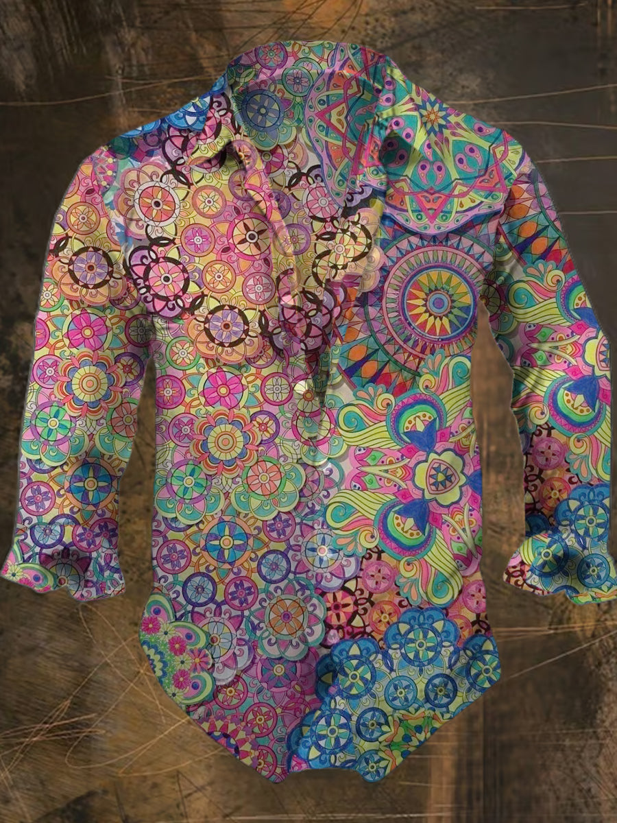 Camisa Casual Bohemian Street Style Imprimir Manga Longa Masculina