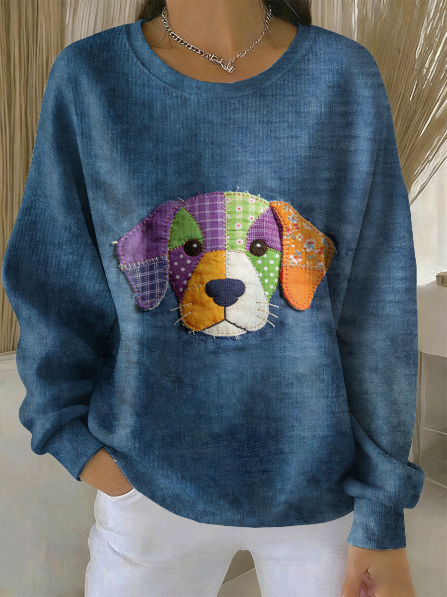 Patchwork impressão Casual moletom do cão Vintage feminino