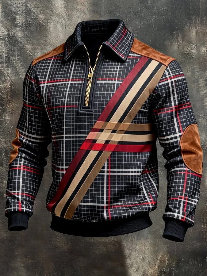 Camisola de zíper impresso Casual retro masculino