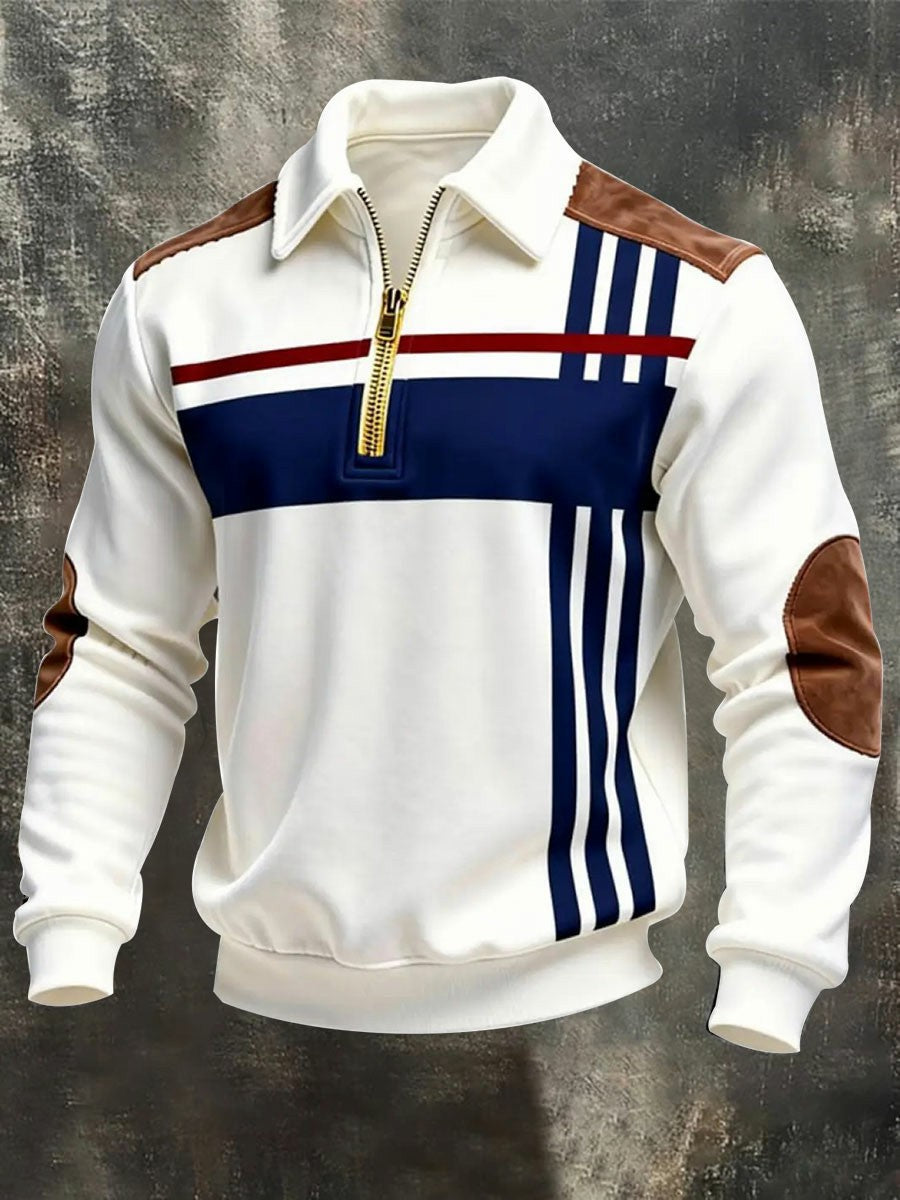 Camisola de zíper impresso Casual retro masculino