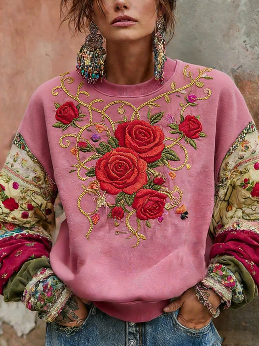 Vintage-estilo mama câncer consciência camisola feminino com estampa floral e ajuste confortável.